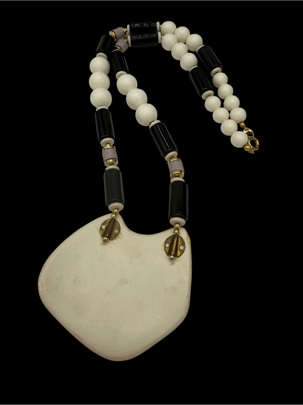 Vintage Japan Art Deco Revival 80s Chunky Statement Necklace Ceramic & Lucite - Picture 4 of 10